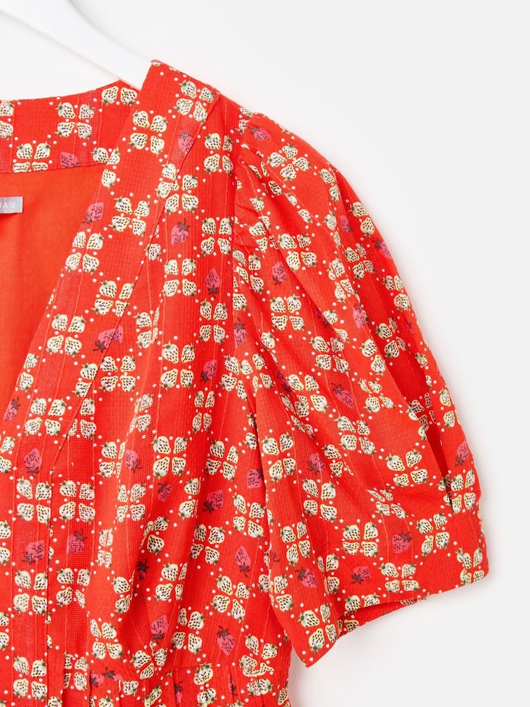 Oliver Bonas Red Strawberry V-Neck Midi Dress - Image 7 of 7