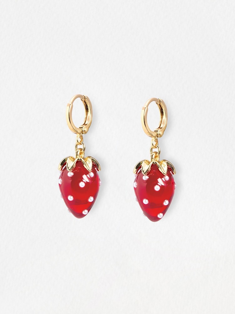 Oliver Bonas Red Sierra Strawberry Charm Drop Huggies - Image 1 of 5