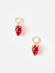 Oliver Bonas Red Sierra Strawberry Charm Drop Huggies - Image 2 of 5