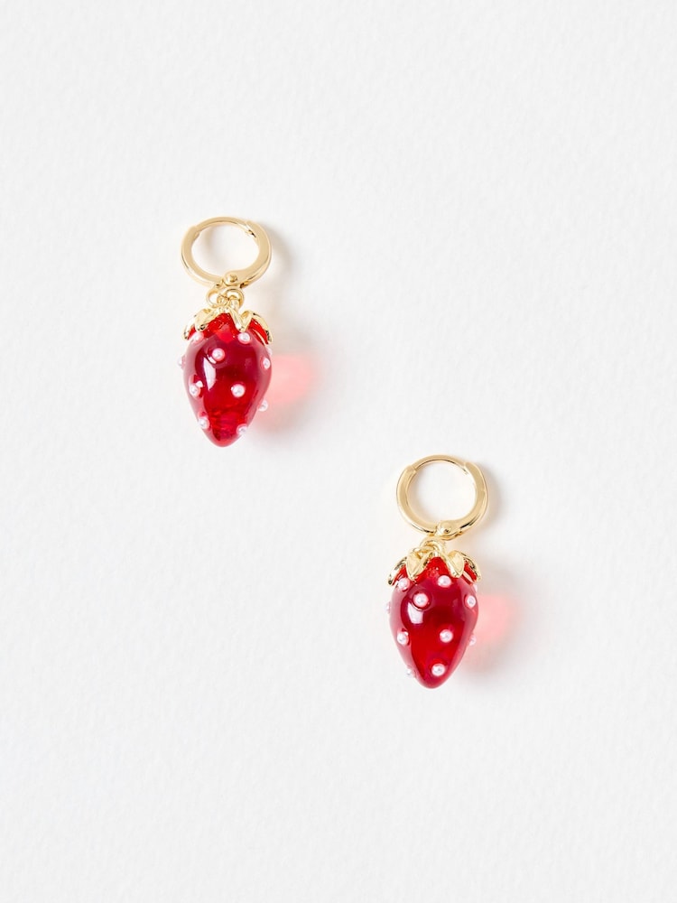 Oliver Bonas Red Sierra Strawberry Charm Drop Huggies - Image 2 of 5