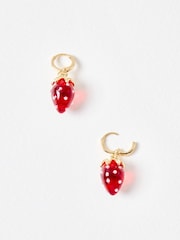 Oliver Bonas Red Sierra Strawberry Charm Drop Huggies - Image 3 of 5