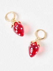 Oliver Bonas Red Sierra Strawberry Charm Drop Huggies - Image 4 of 5