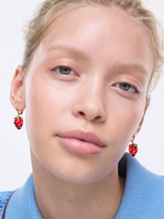Oliver Bonas Red Sierra Strawberry Charm Drop Huggies - Image 5 of 5