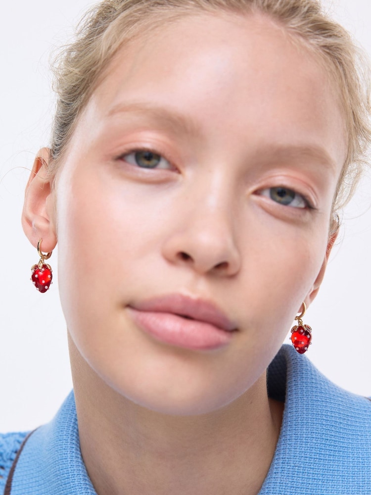 Oliver Bonas Red Sierra Strawberry Charm Drop Huggies - Image 5 of 5