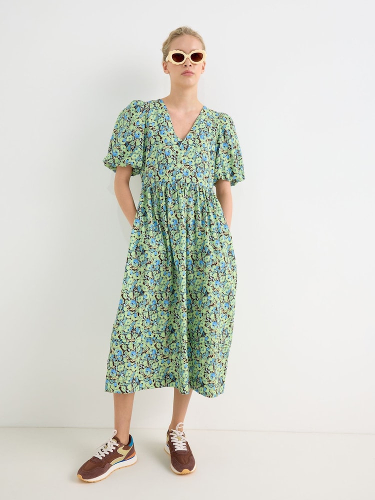 Oliver Bonas Green Floral V-Neck Midi Dress - Image 1 of 8