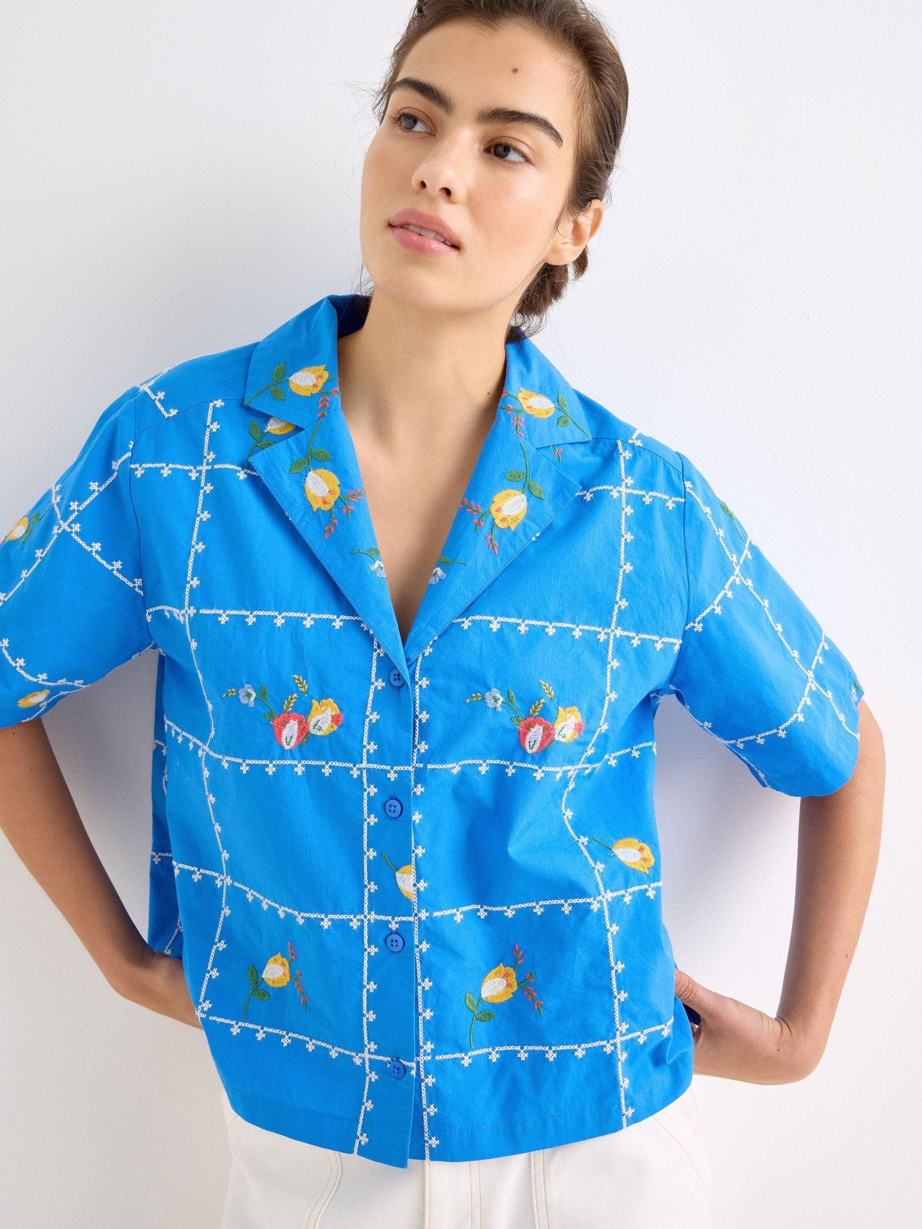 Buy Oliver Bonas Blue Embroidered Short Sleeve Shirt from the Next