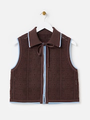 Oliver Bonas Brown Tie Front Crochet Waistcoat - Image 3 of 7