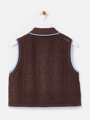 Oliver Bonas Brown Tie Front Crochet Waistcoat - Image 4 of 7