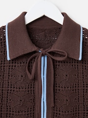 Oliver Bonas Brown Tie Front Crochet Waistcoat - Image 5 of 7