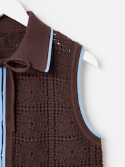 Oliver Bonas Brown Tie Front Crochet Waistcoat - Image 6 of 7