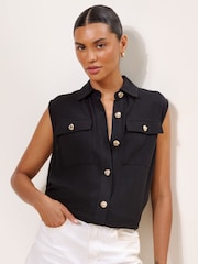 Lipsy Black Touch Of Linen Sleeveless Utility Shirt - Image 2 of 4