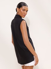 Lipsy Black Touch Of Linen Sleeveless Utility Shirt - Image 4 of 4