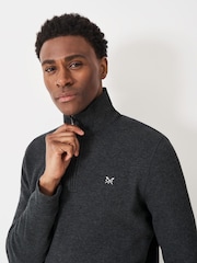 Crew Clothing Company Charcoal Grey Cotton French Rib Half Zip Jumper - Image 4 of 5