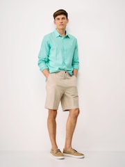 Crew Clothing Company Turquoise Blue Long-Sleeve Linen Shirt - Image 3 of 5