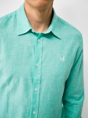 Crew Clothing Company Turquoise Blue Long-Sleeve Linen Shirt - Image 4 of 5