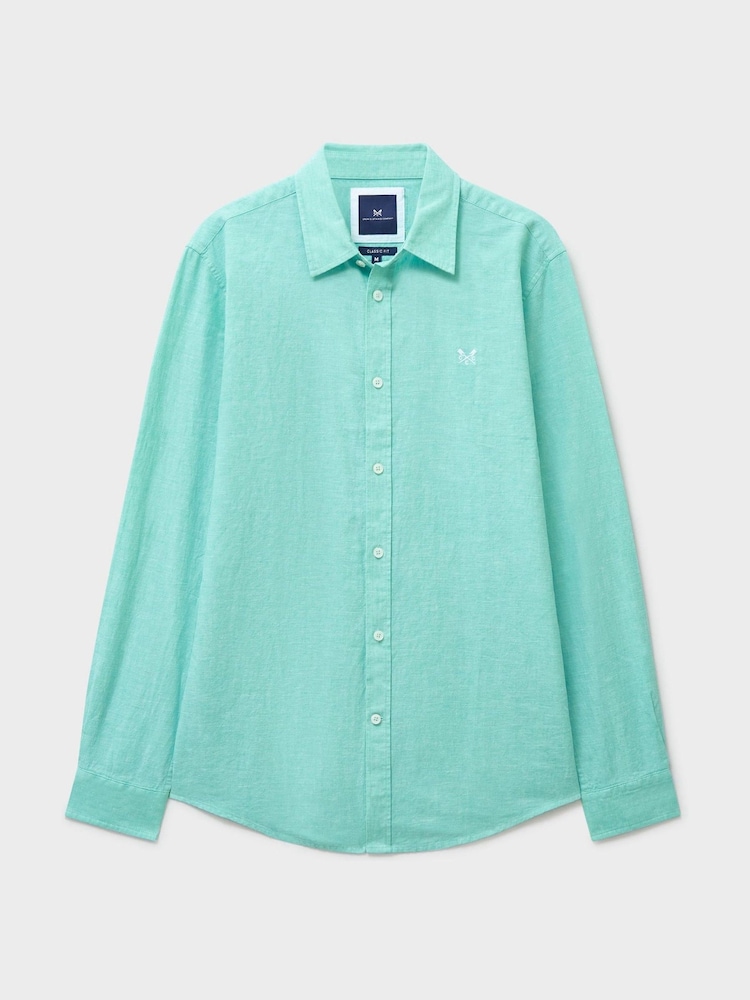 Crew Clothing Company Turquoise Blue Long-Sleeve Linen Shirt - Image 5 of 5