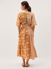 Monsoon Orange Carris Plunge Floral Midi Dress - Image 3 of 5