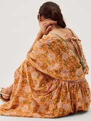 Monsoon Orange Carris Plunge Floral Midi Dress - Image 4 of 5