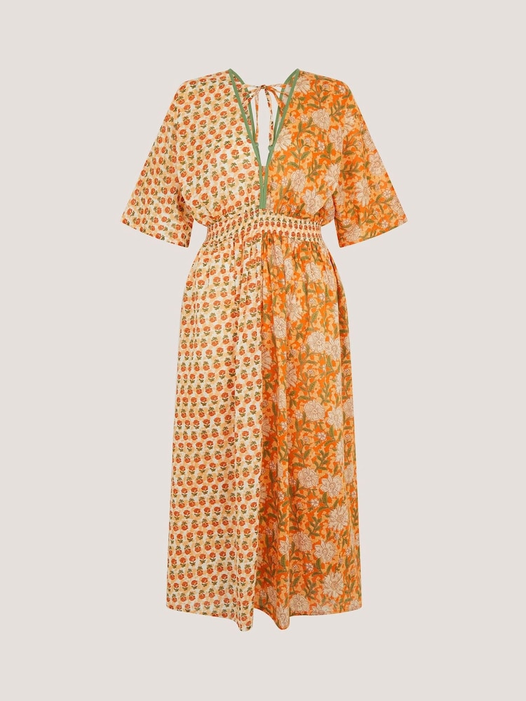 Monsoon Orange Carris Plunge Floral Midi Dress - Image 5 of 5