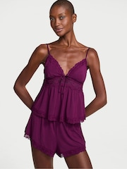 Victoria's Secret Rhubarb Purple Lace Trim Modal Cami Set - Image 1 of 3