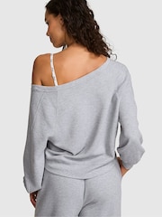 Victoria's Secret Pink Medium Heather Grey Off The Shoulder Waffle Sweatshirt - Image 2 of 2