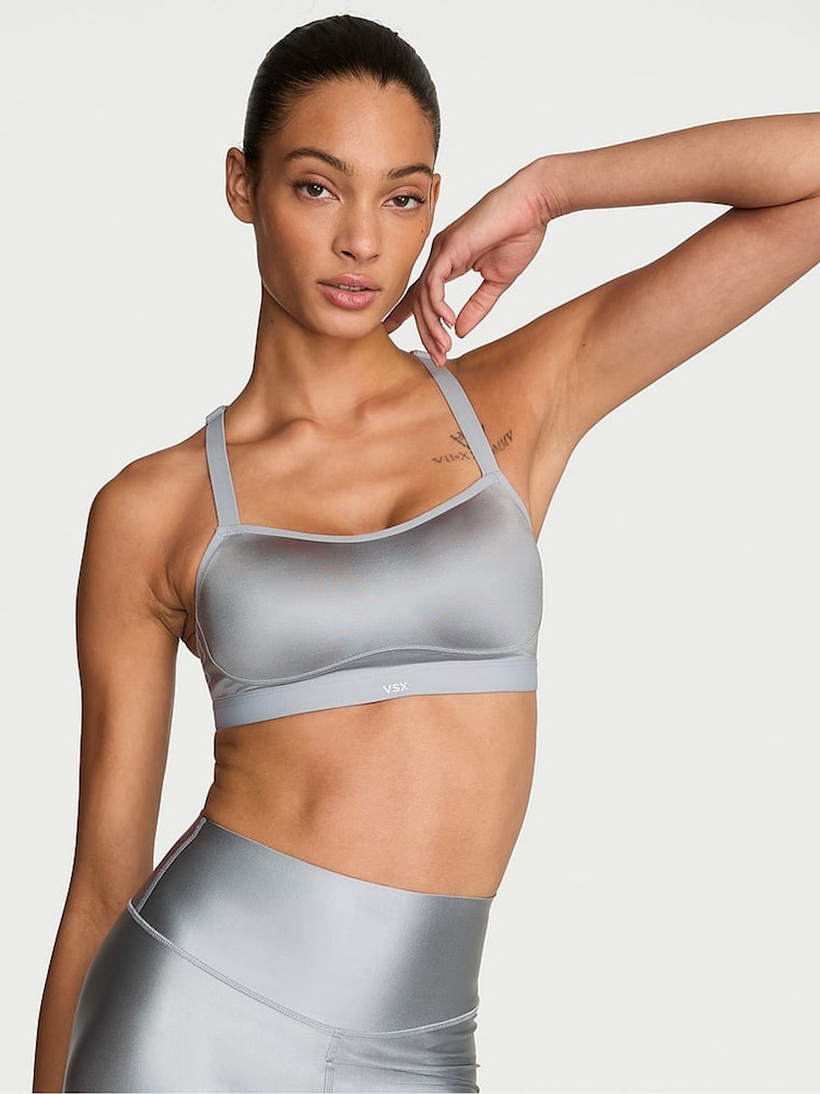 Victoria's Secret Starstruck Grey Angel™ GlossyTech Medium Impact Sports Bra - Image 1 of 2 Victoria's Secret Starstruck Grey Angel™ GlossyTech Medium Impact Sports Bra - Image 1 of 2