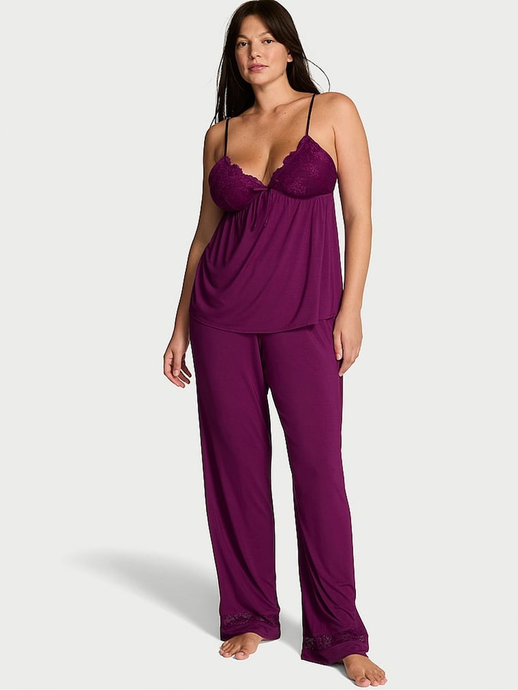 Victoria's Secret Rhubarb Purple Lace Trim Modal Cami & Trousers Set - Image 1 of 3