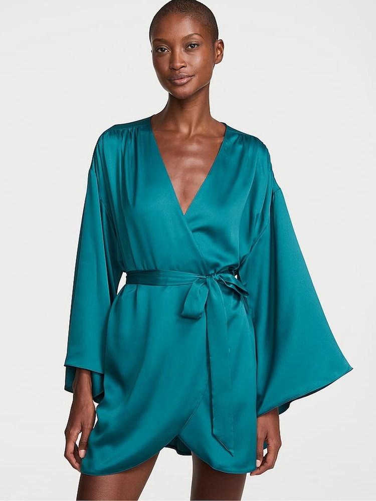 Victoria's Secret Aquarium Blue Satin Short Robe - Image 1 of 2