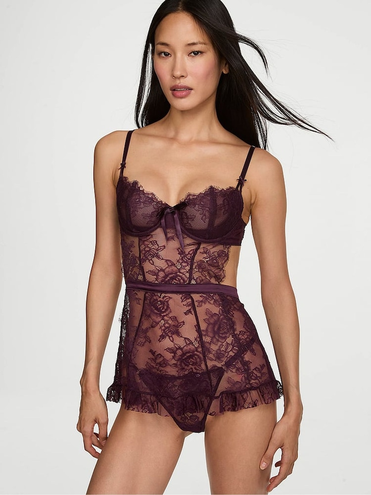 Victoria's Secret Winter Wine Red Apron Babydoll Set - Image 1 of 2 Victoria's Secret Winter Wine Red Apron Babydoll Set - Image 1 of 2