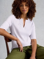 White Stuff White Weaver Notch Neck Cotton Top - Image 2 of 6
