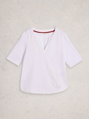 White Stuff White Weaver Notch Neck Cotton Top - Image 5 of 6