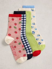 White Stuff Blue Summer Fruit Ankle Socks 4PK - Image 1 of 4
