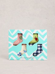 White Stuff Blue Summer Fruit Ankle Socks 4PK - Image 3 of 4