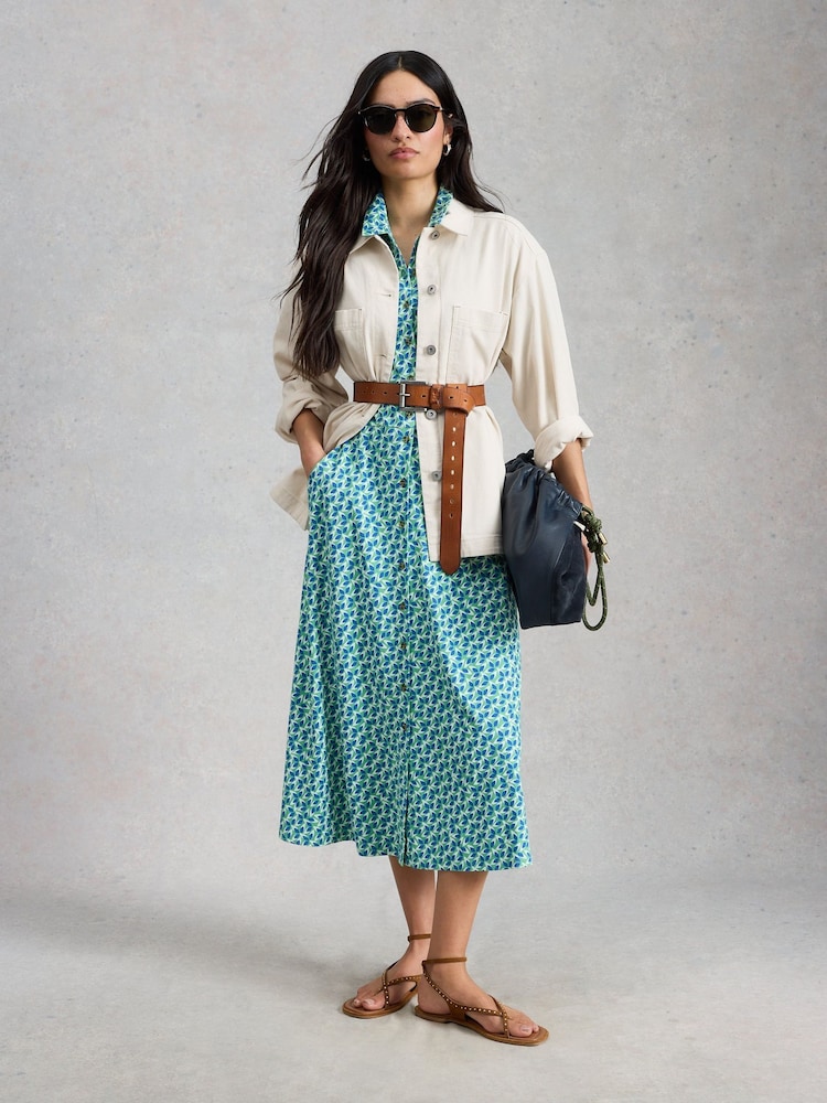 White Stuff Teal Blue Rua Jersey Shirt Dress - Image 1 of 6