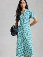 White Stuff Teal Blue Rua Jersey Shirt Dress - Image 3 of 6