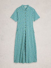 White Stuff Teal Blue Rua Jersey Shirt Dress - Image 5 of 6