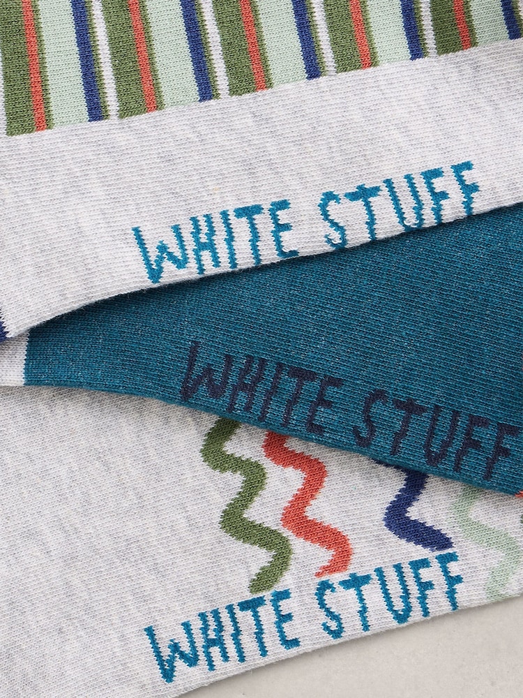 White Stuff Green Patterned Trainer Socks 3PK - Image 2 of 2