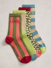 White Stuff Green Colour Block Ankle Socks 4 Pack - Image 1 of 4