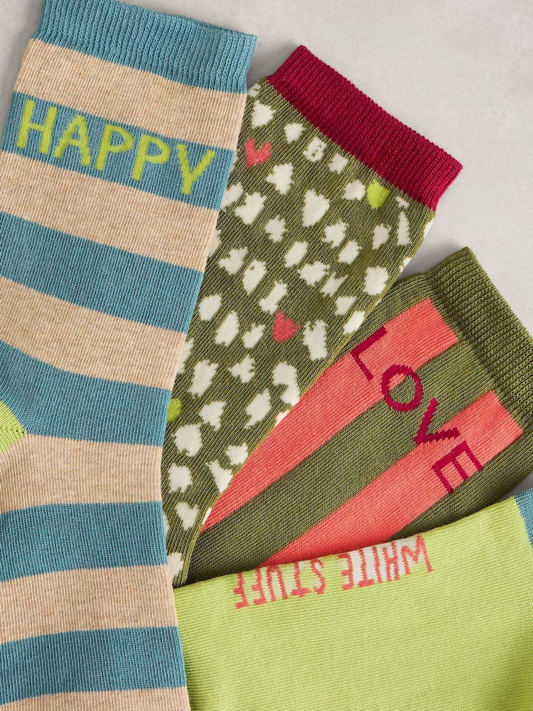 White Stuff Green Colour Block Ankle Socks 4 Pack - Image 4 of 4