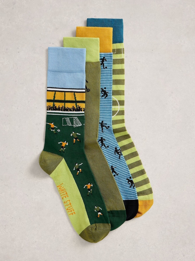 White Stuff Green Football Ankle Socks 4PK - Image 1 of 4 White Stuff Green Football Ankle Socks 4PK - Image 1 of 4