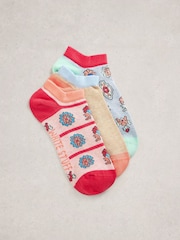 White Stuff Blue Tile Print Trainer Socks 3PK - Image 1 of 2