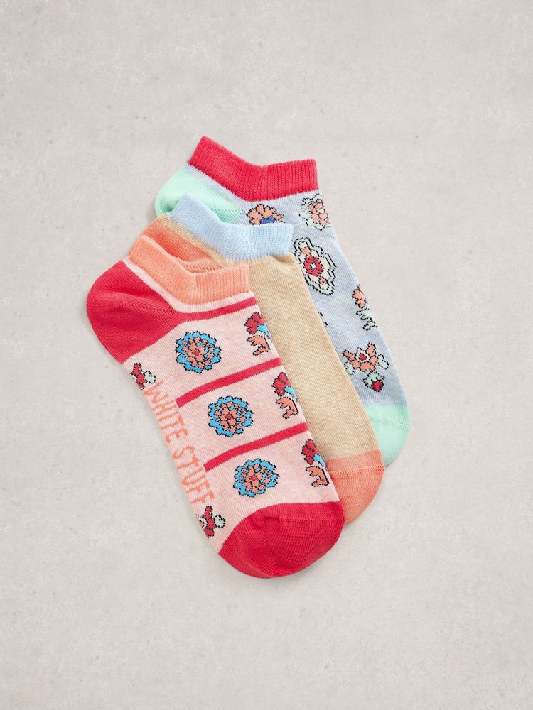 White Stuff Blue Tile Print Trainer Socks 3PK - Image 1 of 2 White Stuff Blue Tile Print Trainer Socks 3PK - Image 1 of 2