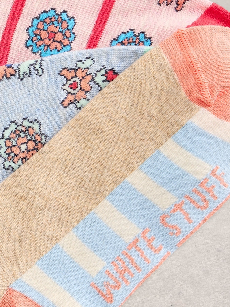 White Stuff Blue Tile Print Trainer Socks 3PK - Image 2 of 2 White Stuff Blue Tile Print Trainer Socks 3PK - Image 2 of 2