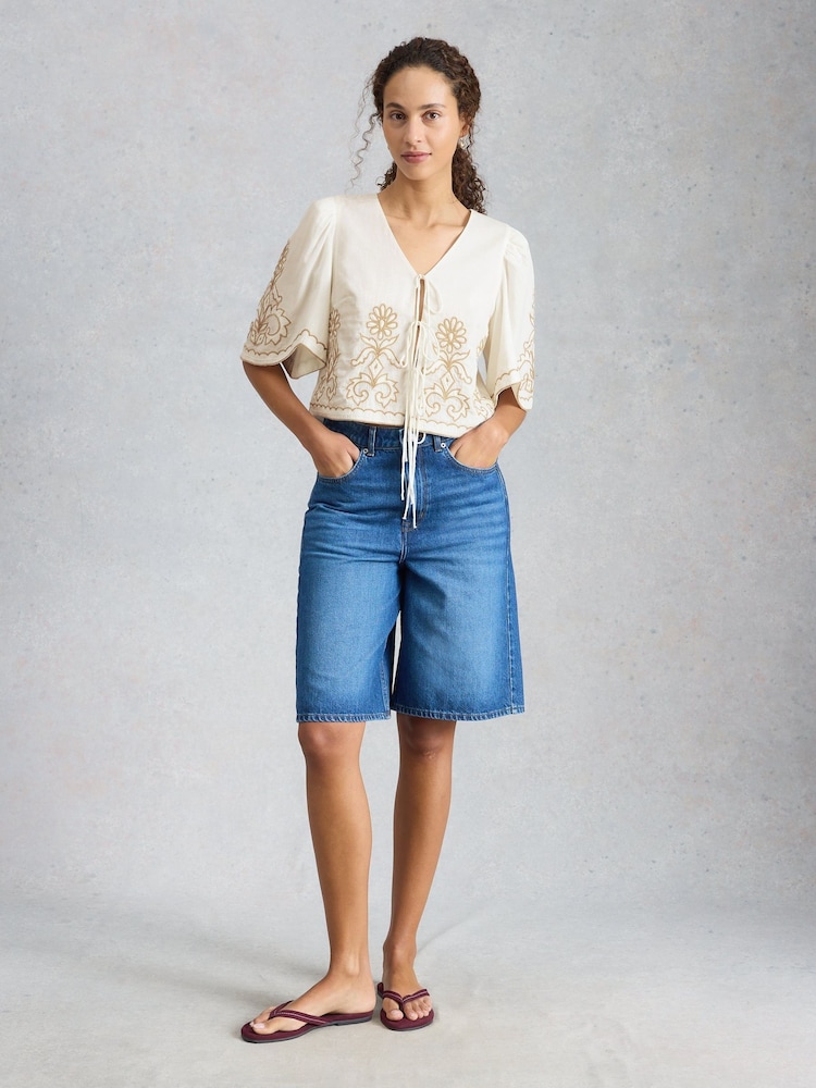 White Stuff Natural Erin Tie Front Top - Image 1 of 6