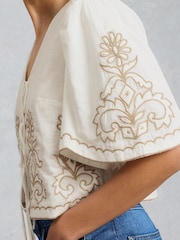 White Stuff Natural Erin Tie Front Top - Image 2 of 6