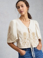White Stuff Natural Erin Tie Front Top - Image 4 of 6