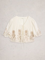 White Stuff Natural Erin Tie Front Top - Image 5 of 6