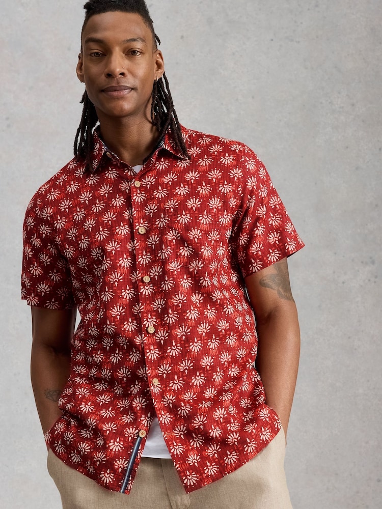 White Stuff Bright Red Finsbury Ss Floral Print Shirt - Image 1 of 6