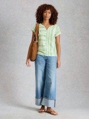 White Stuff Green Nelly Notch Stripe T-Shirt - Image 1 of 6