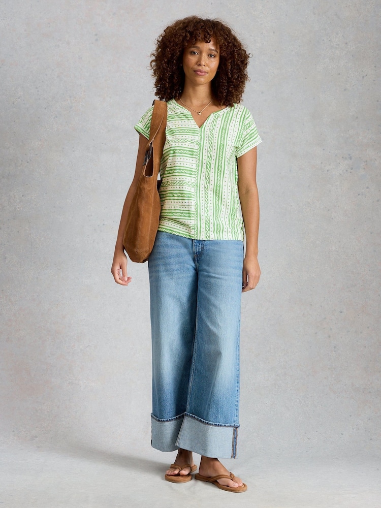 White Stuff Green Nelly Notch Stripe T-Shirt - Image 1 of 6 White Stuff Green Nelly Notch Stripe T-Shirt - Image 1 of 6